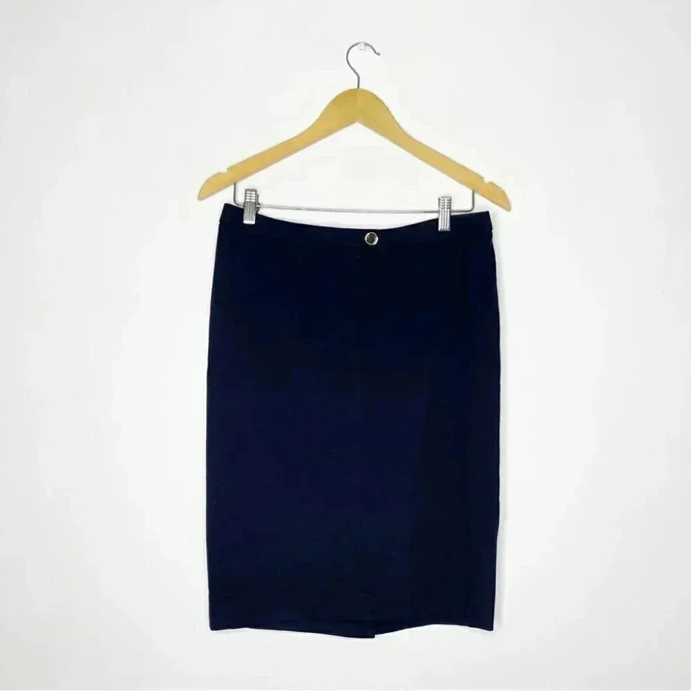 Tory Burch Navy Pencil Skirt Rayon Stretch Size Medium